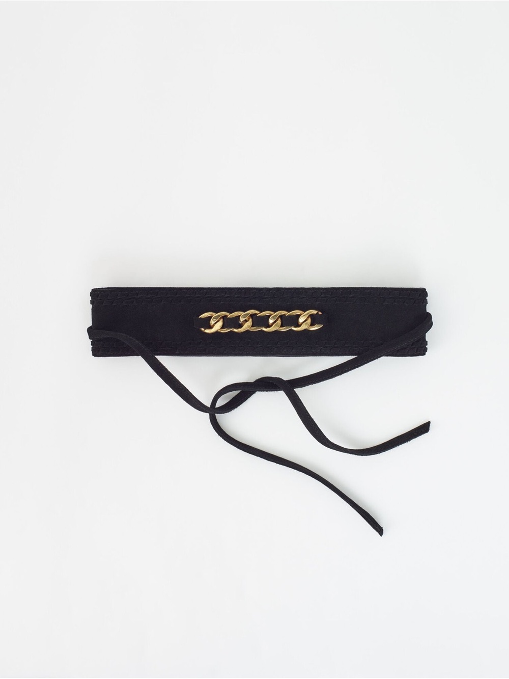 Maje “anoushka” Black Suede belt with Gold Chain Detail